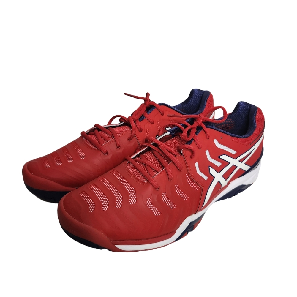 ASICS Mens Gel-Resolution 7 Tennis Shoe Red/White/Indigo Blue Size 15 
